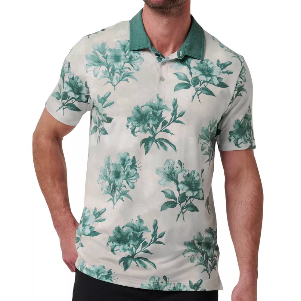 NWT New Travis Mathew Mens Featherweight Magnolia Golf Polo Shirt XL White Green